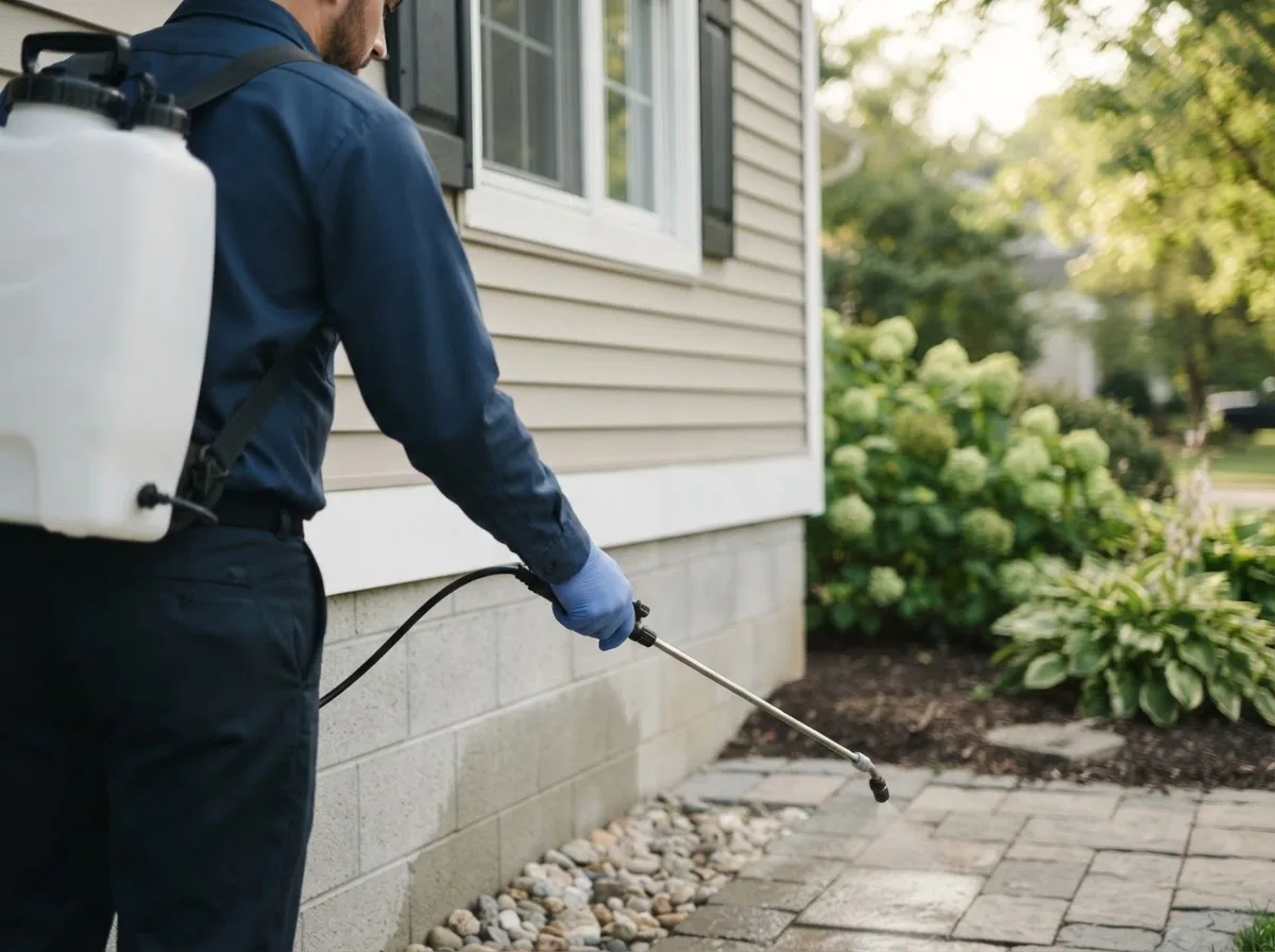Pest control technician inspecting a home in Belfast, ME